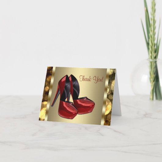 Hoge Hak Schoenen Rood Goud Bedankkaartjes Bedankkaart (Voorkant)