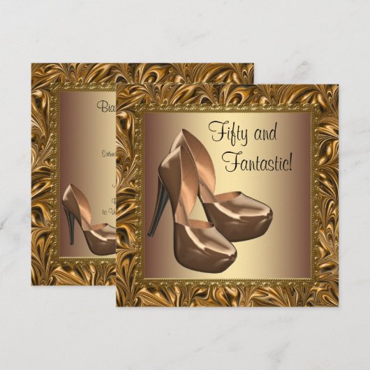 Hoge Hak Schoenen Vrouwen Goud 50ste Verjaardagsfe Kaart (Voorkant / Achterkant)