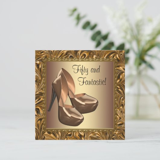 Hoge Hak Schoenen Vrouwen Goud 50ste Verjaardagsfe Kaart (Staand voorkant)