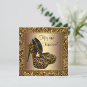 Hoge Hakenschoenen Dames Luipaard Goud 50e Verjaar Kaart (Staand voorkant)