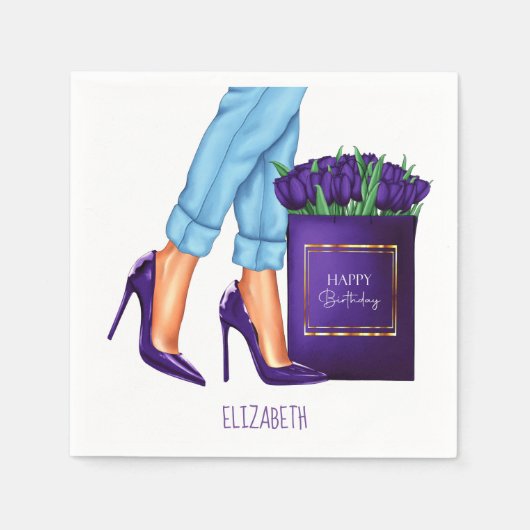 Hoge hakken boodschappentas Happy Birthday Servet (Voorkant)