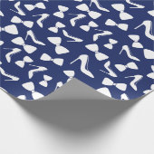 Hoge Hakken en Strik Trouwfeest Navy Naadloos Cadeaupapier (Hoek)