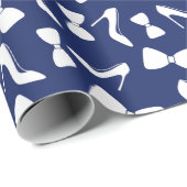 Hoge Hakken en Strik Trouwfeest Navy Naadloos Cadeaupapier (Rol Hoek)