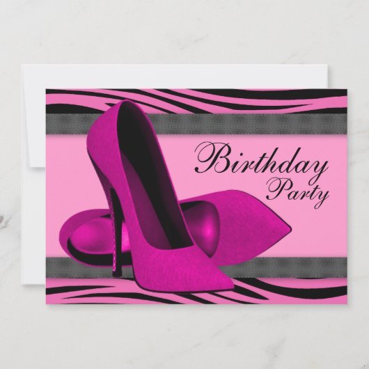 Hoge Hakken & Heet Roze Zebra Verjaardagsfeestje Kaart (Voorkant)