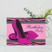 Hoge Hakken & Heet Roze Zebra Verjaardagsfeestje Kaart (Staand voorkant)
