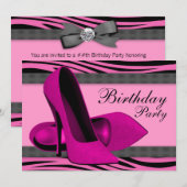 Hoge Hakken & Heet Roze Zebra Verjaardagsfeestje Kaart (Voorkant / Achterkant)