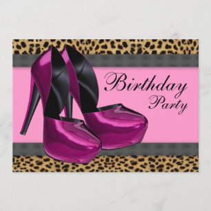 Hoge Hakken & Hot Pink Luipaard Verjaardagsfeestje Kaart