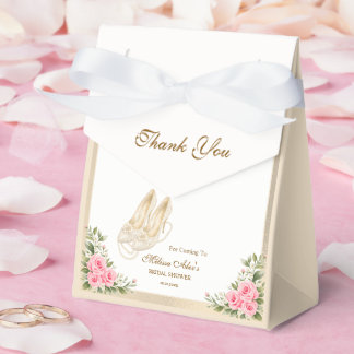 Hoge Hakken Ivoren Parels Roze Rozen Bruiloft Bedankdoosjes
