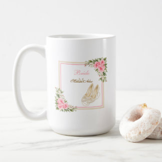 Hoge Hakken Ivoren Parels Roze Rozen Naam Monogram Koffiemok