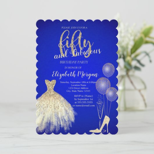 Hoge hakken, Jurk, Champagne Blauw 50th Kaart (Staand voorkant)