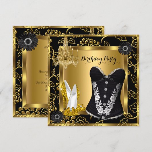 Hoge Hakken Kroonluchter Kant Korset Zwart Goud Kaart (Voorkant / Achterkant)