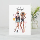 Hoge hakken op de zwarte krullaardoppervlakte bedankkaart (Staand voorkant)