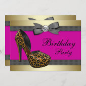 Hoge Hakken Roze Luipaard Verjaardag Kaart (Voorkant / Achterkant)