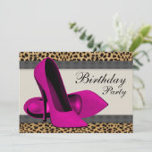 Hoge Hakken Roze Luipaard Verjaardagsfeestje Kaart (Staand voorkant)