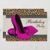 Hoge Hakken Roze Luipaard Verjaardagsfeestje Kaart (Voorkant / Achterkant)