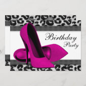 Hoge Hakken & Roze Luipaard Verjaardagsfeestje Kaart (Voorkant / Achterkant)