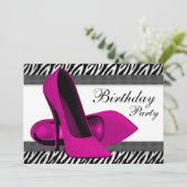 Hoge Hakken Roze Zebra Verjaardagsfeestje Kaart (Staand voorkant)