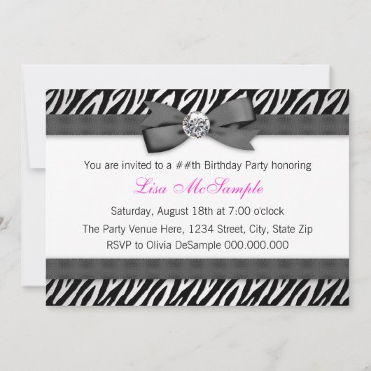 Hoge Hakken Roze Zebra Verjaardagsfeestje Kaart (Achterkant)