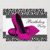 Hoge Hakken Roze Zebra Verjaardagsfeestje Kaart (Voorkant / Achterkant)