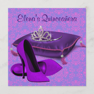 Hoge Hakken Schoenen Heet Roze Paarse Quinceanera Kaart