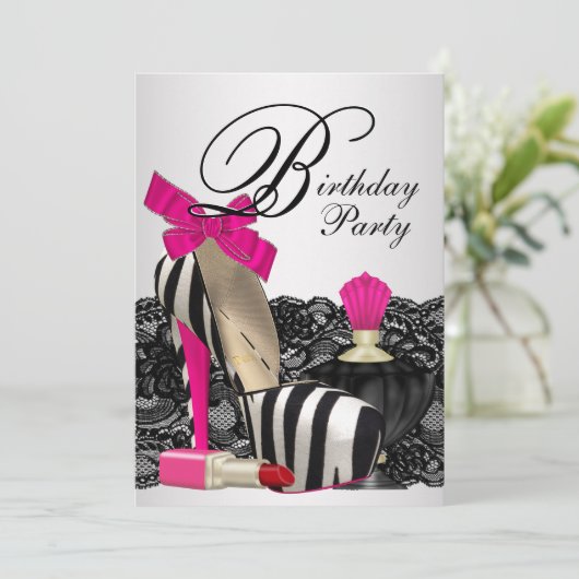 Hoge Hakken Schoenen Hot Pink Zebra Feest Kaart (Staand voorkant)