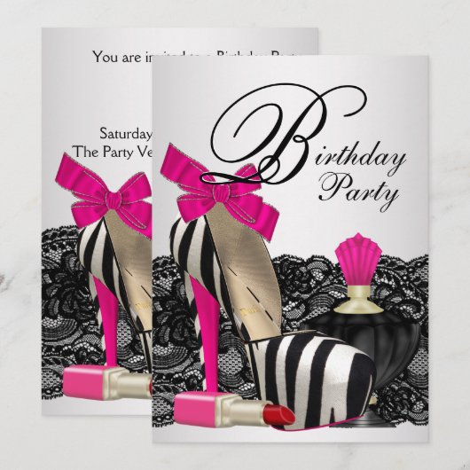 Hoge Hakken Schoenen Hot Pink Zebra Feest Kaart (Voorkant / Achterkant)