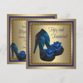 Hoge Hakken Schoenen Koningsblauw Goud Verjaardags Kaart (Voorkant / Achterkant)