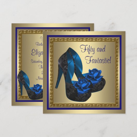 Hoge Hakken Schoenen Koningsblauw Goud Verjaardags Kaart (Voorkant / Achterkant)