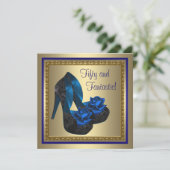 Hoge Hakken Schoenen Koningsblauw Goud Verjaardags Kaart (Staand voorkant)