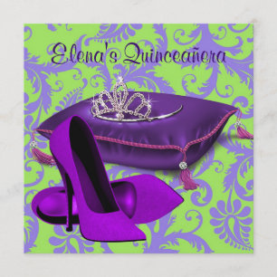 Hoge Hakken Schoenen Lime Groen Paars Quinceanera Kaart