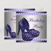 Hoge Hakken Schoenen Paarse Luipaard Verjaardagsfe Kaart (Voorkant / Achterkant)