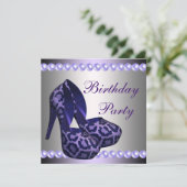 Hoge Hakken Schoenen Paarse Luipaard Verjaardagsfe Kaart (Staand voorkant)