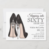 Hoge hakken stappen in zestig verjaardagsfeestje kaart (Voorkant)