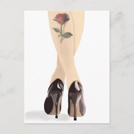 hoge hakken tattoo roos briefkaart (Voorkant)