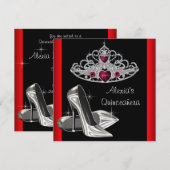 Hoge hakken tiara rood zwart quinceanea kaart (Voorkant / Achterkant)