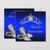 Hoge hakken Tiara Royal Blue Quinceanera Kaart (Voorkant / Achterkant)