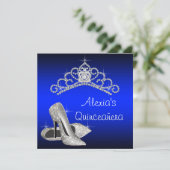 Hoge hakken Tiara Royal Blue Quinceanera Kaart (Staand voorkant)