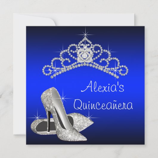 Hoge hakken Tiara Royal Blue Quinceanera Kaart (Voorkant)