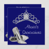 Hoge hakken Tiara Royal Blue Quinceanera Kaart (Voorkant / Achterkant)