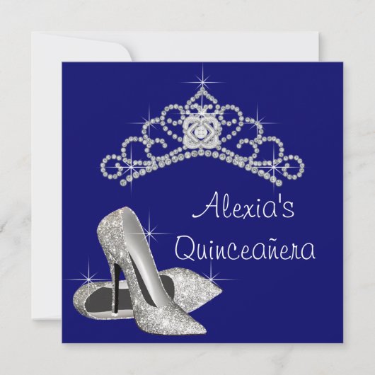 Hoge hakken Tiara Royal Blue Quinceanera Kaart (Voorkant)