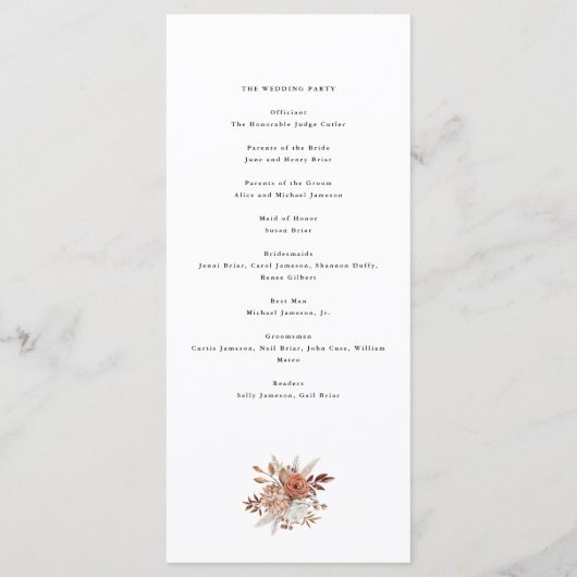 Hoge Herfst Landelijke Bloemige Trouw Programmakaart (Achterkant)