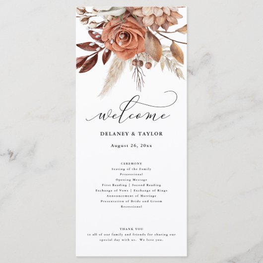 Hoge Herfst Landelijke Bloemige Trouw Programmakaart (Voorkant)