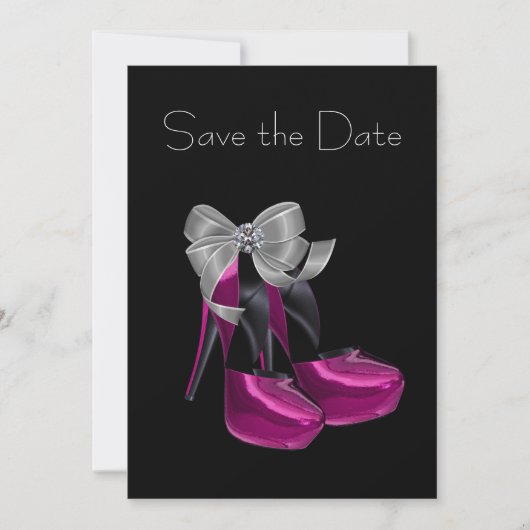 Hoge hiel schoenen Hot Pink Black Save the Date (Voorkant)