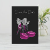 Hoge hiel schoenen Hot Pink Black Save the Date (Staand voorkant)