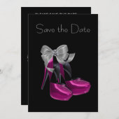 Hoge hiel schoenen Hot Pink Black Save the Date (Voorkant / Achterkant)