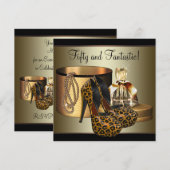 Hoge hiel schoenen Leopard Gold Vrouwen 50ste verj Kaart (Voorkant / Achterkant)