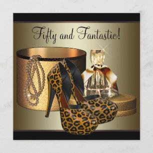 Hoge hiel schoenen Leopard Gold Vrouwen 50ste verj Kaart
