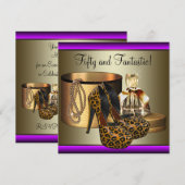 Hoge hiel schoenen Leopard Gold Vrouwen 50ste verj Kaart (Voorkant / Achterkant)