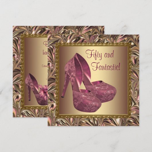 Hoge hiel-schoenen Vrouwen Roze goud 50e verjaarda Kaart (Voorkant / Achterkant)