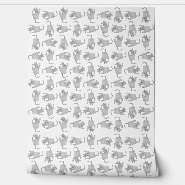 Hoge hoek uitzicht schetsmatig tekening kattenmoti behang (Afrollen)